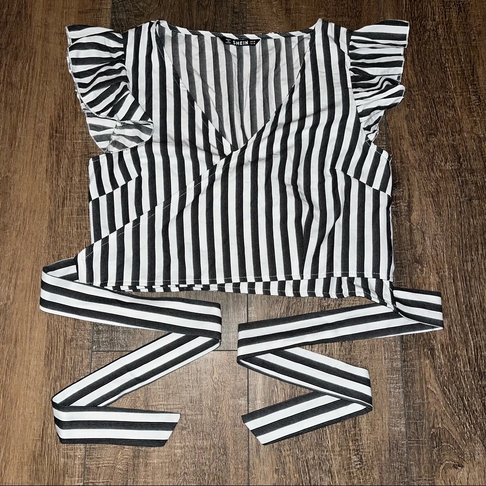 NWOT Shein Gray and White Striped Tie Top